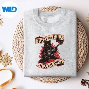 BlackCatPlayingElectricGuitarRockNRollGothicRockersweater