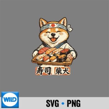 Shiba Inu Dog Eating Sushi Japanese Food Kawaii Design for Cricut PNG