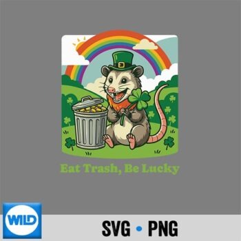St Patricks Day Opossum Eat Trash Be Lucky Leprechaun Hat Digital Download PNG