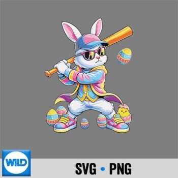 Tie Dye Rabbit Baseball Easter Bunny Digital Download PNG