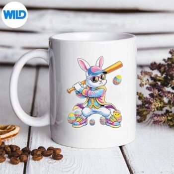 TieDyeRabbitBaseballEasterBunnymug