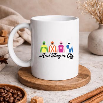 AndTheyAreOffFunnyHorseRacingDerbySilksJockeymug
