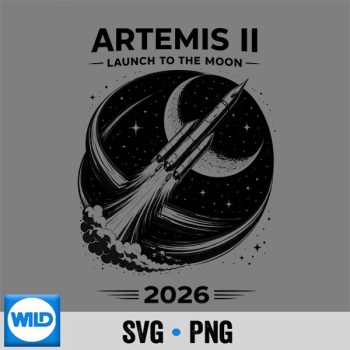Classic Shop 77 Artemis II 2026 Rocket Launch Space Mission Sketch Moon Exploration SVG PNG