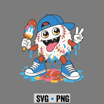 Baseball Drip for Boys Ice Cream Drip Baseball Summer Sport SVG PNG