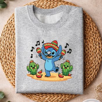 Alternative view of Cinco De Mayo Stitch Blue Alien Sombrero Maracas Design Fiesta Party SVG PNG
