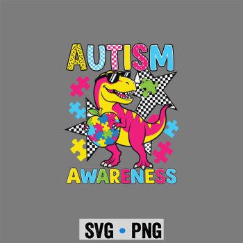 Cool Autism Awareness Dinosaur Heart Puzzle Colors SVG PNG