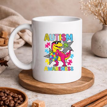 CoolAutismAwarenessDinosaurHeartPuzzleColorsmug