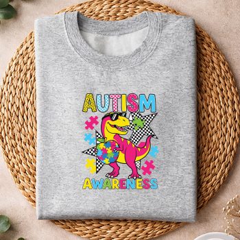 Alternative view of Cool Autism Awareness Dinosaur Heart Puzzle Colors SVG PNG