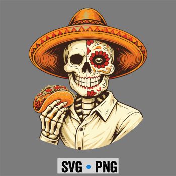 Classic Shop 63 Funny Cinco De Mayo Skeleton Eating Taco Lover Sombrero SVG PNG