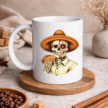 FunnyCincoDeMayoSkeletonEatingTacoLoverSombreromug