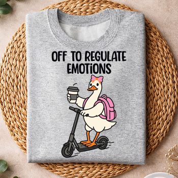 Alternative view of Off to Regulate Emotions Goose Drinking Coffee SVG PNG