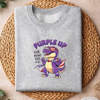 Alternative view of Purple Up Military Child Month Dinosaur SVG PNG
