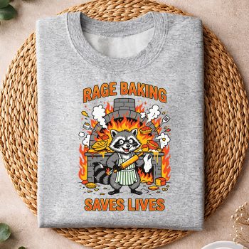 Alternative view of Rage Baking Saves Lives Funny Raccoon Baker SVG PNG
