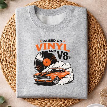 Alternative view of Raised on Vinyl and V8s Retro Car Music SVG PNG