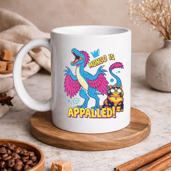 RetroMongoisAppalledPrincessCatRidingDinosaurmug 1