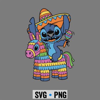 Classic Shop 3 Stitch Riding Pinata Cinco De Mayo Blue Alien Fiesta SVG PNG