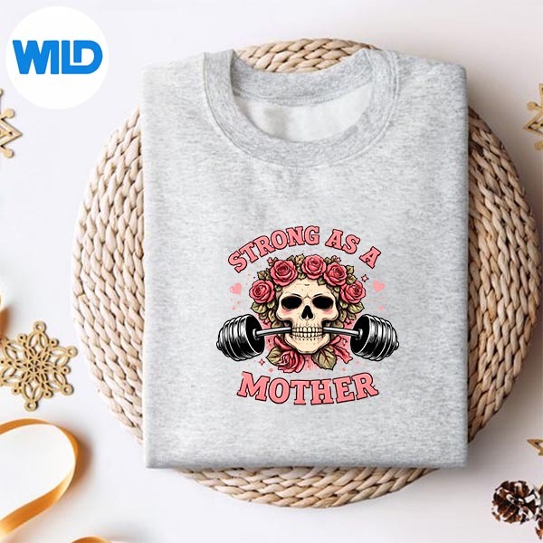 Strong As A Mother Pink Floral Skull Workout Design Badass Mom Weightlifting SVG PNG 2 Strong As A Mother Pink Floral Skull Workout Design Badass Mom Weightlifting SVG PNG - Image 2