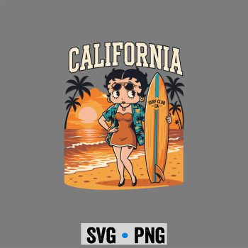 Betty Boop California SVG, Betty Boop California Retro Surfing California Beach Sunset Summer SVG PNG