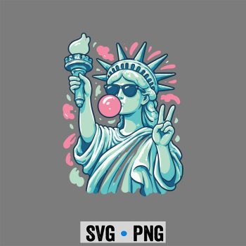 Statue Liberty Bubble SVG, Brushstroke Statue of Liberty Blowing Bubble Gum 4th of July SVG PNG