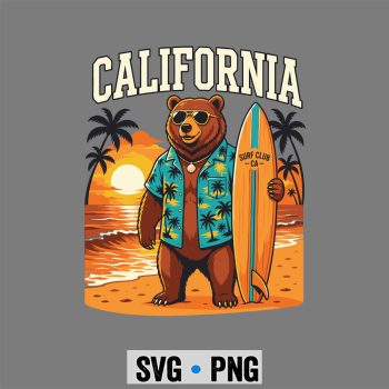 California Bear SVG, California Retro Surfing California Beach Sunset Summer SVG PNG