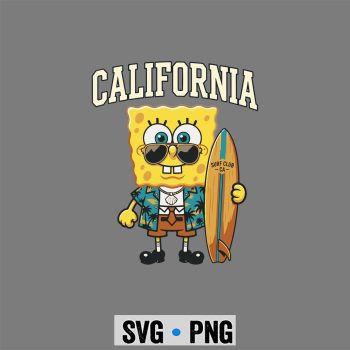 California Spongebob SVG, California Retro Surfing California Beach Sunset Summer Spongebob SVG PNG