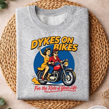 DykesonBikeRetro1950sButchLesbianMotorcycleLGBTsweater