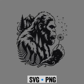 Bigfoot, Funny Bigfoot Blowing Wishes Dandelion Nature Vintage SVG PNG