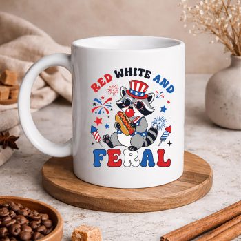 FunnyRaccoonRedWhiteFeral4thofJulyPatriotmug
