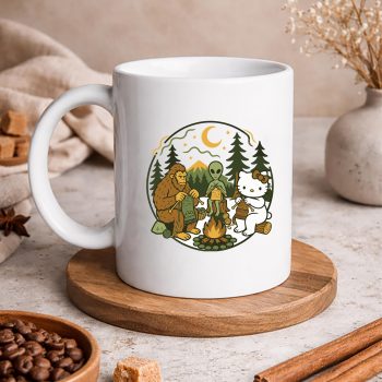 HelloKittyBigfootAlienCampfireKnittingFriendsRetroKnitmug