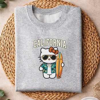 Alternative view of Hello Kitty California SVG, Hello Kitty California Retro Surfing California Beach Sunset Summer SVG PNG