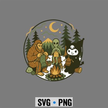 Knitting Kuromi, Kuromi Bigfoot Alien Campfire Knitting Friends Retro Knit SVG PNG