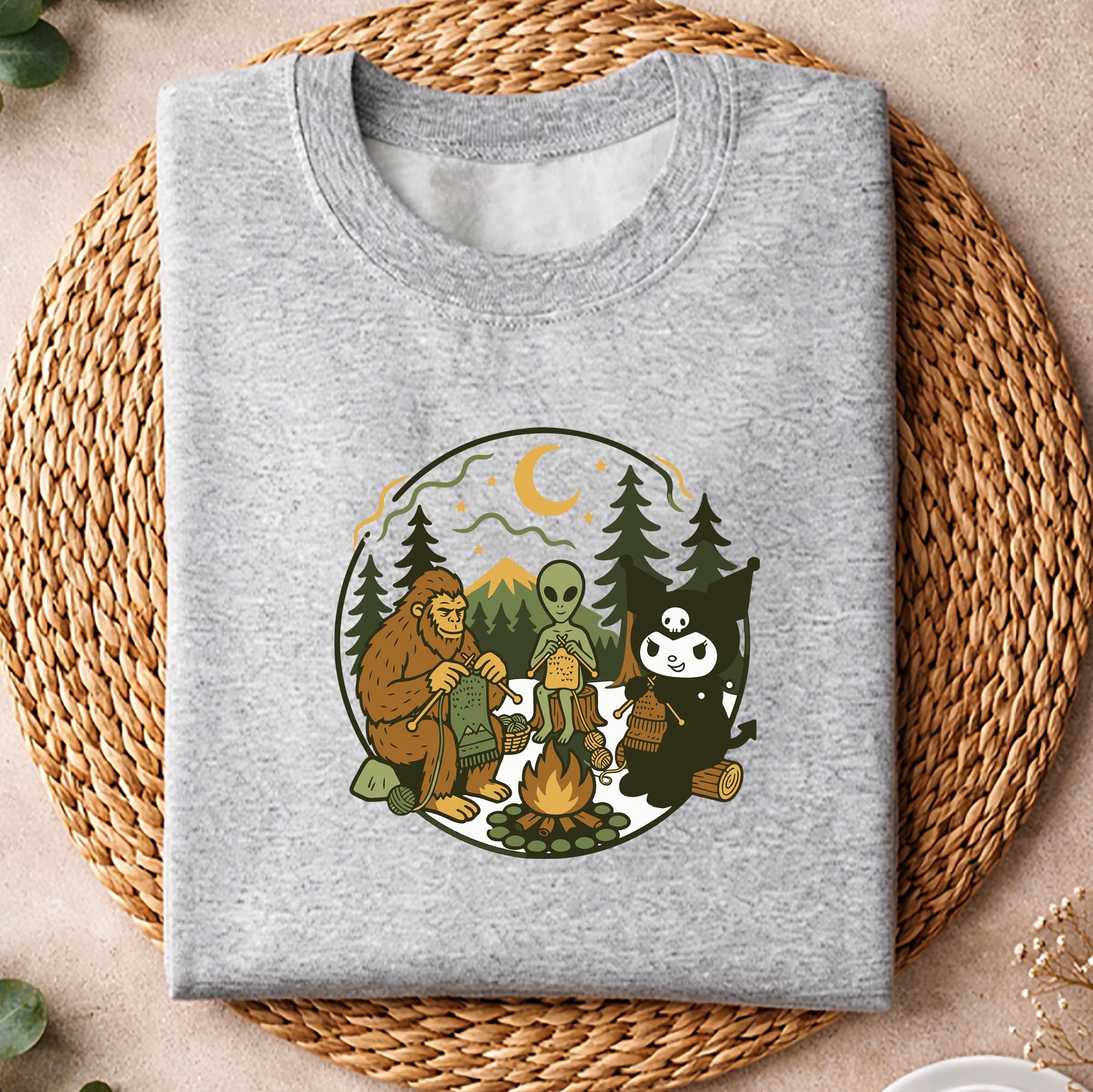 Knitting Kuromi, Kuromi Bigfoot Alien Campfire Knitting Friends Retro Knit SVG PNG 2 Knitting Kuromi, Kuromi Bigfoot Alien Campfire Knitting Friends Retro Knit SVG PNG - Image 2