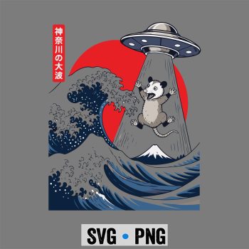 Opossum UFO Kanagawa SVG, Opossum UFO Abduction Great Wave Kanagawa SVG PNG