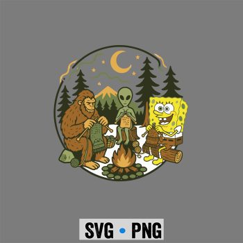 Spongebob Knitting, Spongebob Bigfoot Alien Campfire Knitting Friends Retro Knit SVG PNG