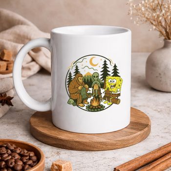 SpongebobBigfootAlienCampfireKnittingFriendsRetroKnitmug