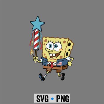 Spongebob Patriotic Sasquatch SVG, Spongebob Patriotic Sasquatch USA Flag Firework 4th of July SVG PNG