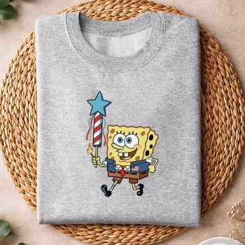 Alternative view of Spongebob Patriotic Sasquatch SVG, Spongebob Patriotic Sasquatch USA Flag Firework 4th of July SVG PNG
