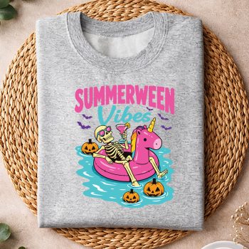 Alternative view of Summerween Skeleton SVG, Summerween Vibes Funny Summer Skeleton Unicorn Halloween SVG PNG