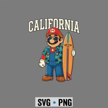 Mario California SVG, Super Mario California Retro Surfing California Beach Sunset Summer SVG PNG