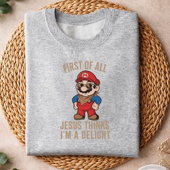 Alternative view of Mario Jesus Delight SVG, Super Mario Christian First of All Jesus Thinks Im A Delight SVG PNG