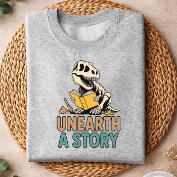 Alternative view of T Rex Reading SVG, Unearth A Story T Rex Reading a Book Summer Reading SVG PNG