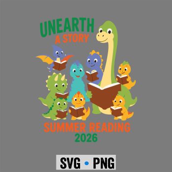 Dinosaur Bookworm SVG, Unearth a Story Summer Reading 2026 Dinosaur Bookworm SVG PNG