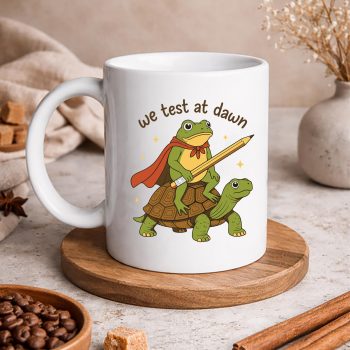 WeTestAtDawnFrogTestDayFinalExamTeachersStudentsmug