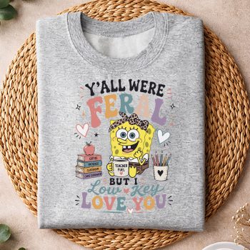 Alternative view of Spongebob, Y all were Feral But I Low Key Love You Spongebob Iced Coffee SVG PNG
