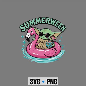 Baby Yoda Summerween SVG, Baby Yoda Summerween Art Flamingo SVG PNG