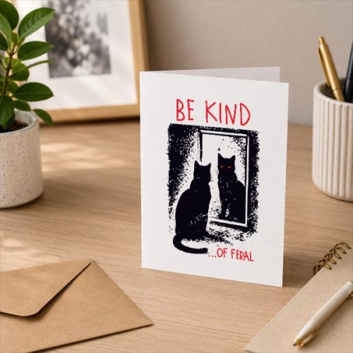 Be Kind Of Feral Black Cat Mirror Goth Aesthetic Greeting Card 3 Be Kind Of Feral Black Cat Mirror Goth Aesthetic Greeting Card