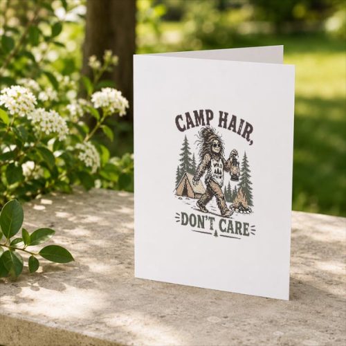 Camp Hair Dont Care Messy Hair Big Foot Camping Woman Girl Greeting Card 2 Camp Hair Dont Care Messy Hair Big Foot Camping Woman Girl Greeting Card