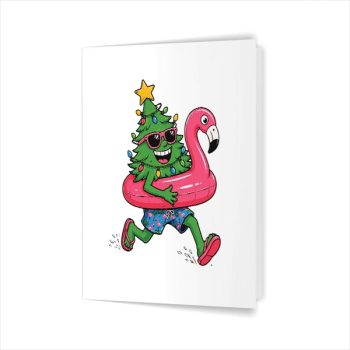 Christmas In July Christmas Tree Flamingo Float Greeting Card