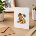 Christmas In July Gingerbread Man Tropical Beach Greeting Card
