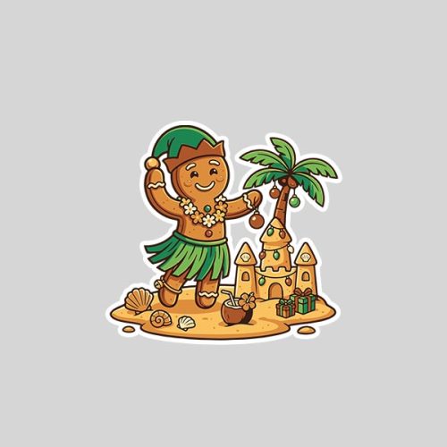 Christmas In July Gingerbread Man Tropical Beach Sticker 1 Christmas In July Gingerbread Man Tropical Beach Sticker